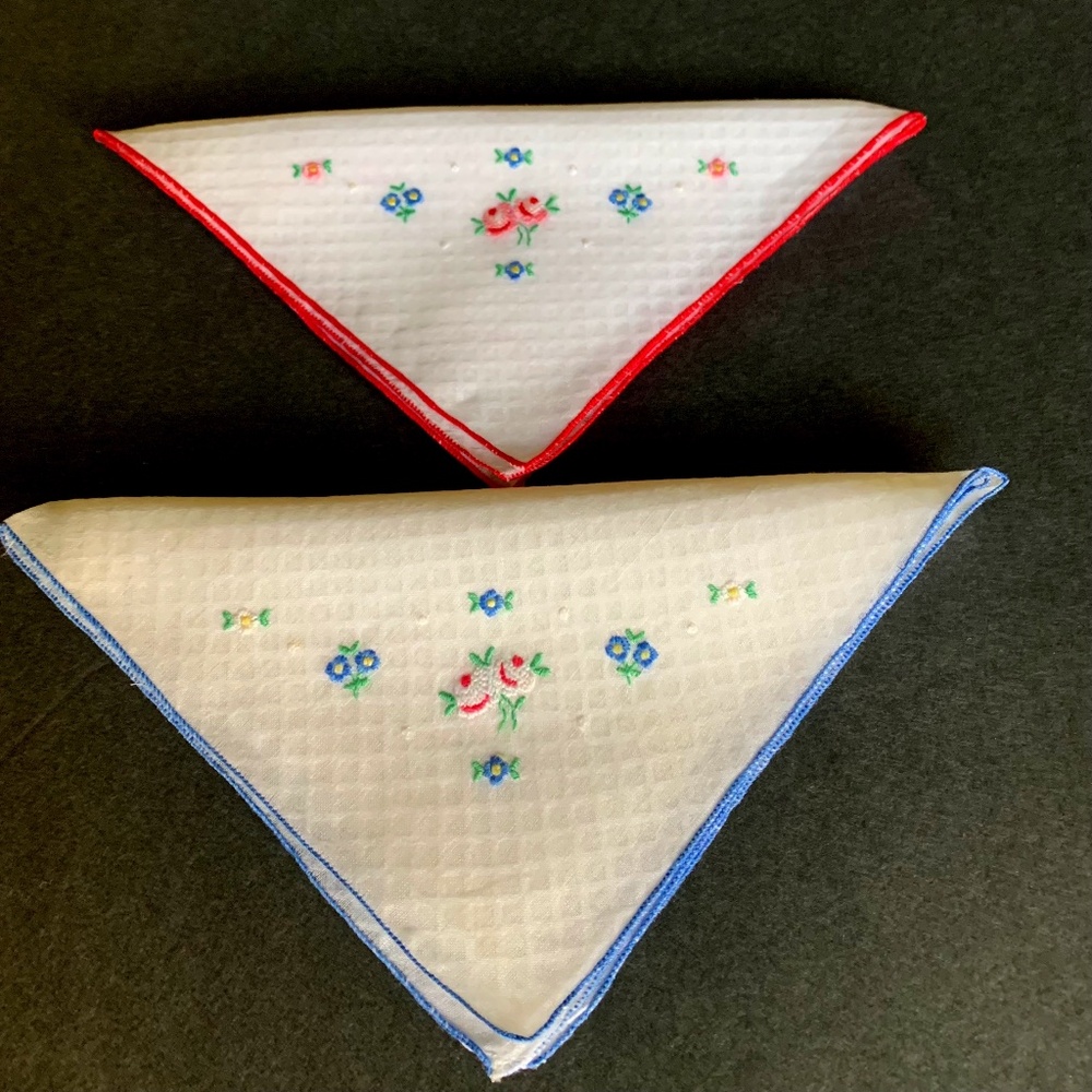 Handkerchief Set of 2, Sheer Cotton, White with Little Flowers